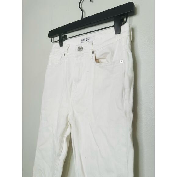 7 FOR ALL MANKIND White Cotton Blend Cuffed Hems Logan Straight Leg Jeans 25 - Picture 5 of 16